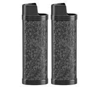 Baxnore Caja de encendedor de aleación de zinc 2pcs, protección floral vintage con carcasa resistente a rasguños, manga de metal deslizante para encendedores estándar (dorado) (plateado) (gris)