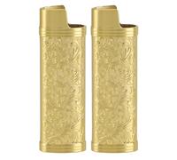 Baxnore Caja de encendedor de aleación de zinc 2pcs, protección floral vintage con carcasa resistente a rasguños, manga de metal deslizante para encendedores estándar (dorado)