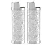 Baxnore Caja de encendedor de aleación de zinc 2pcs, protección floral vintage con carcasa resistente a rasguños, manga de metal deslizante para encendedores estándar (dorado) (plateado)