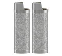 Baxnore Caja de encendedor de aleación de zinc 2pcs, protección floral vintage con carcasa resistente a rasguños, manga de metal deslizante para encendedores estándar (dorado) (plateado) (gris)