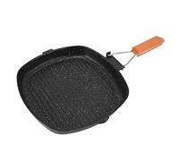 Baxnore Carbon Steel Grill Pan, Nonstick Stovetop Griddle Pan with Folding Beech Handle, Divided Cooking for Steak Vegetables, Compatible Oven (20 x 20cm) (24 x 24cm) (28 x 28cm)