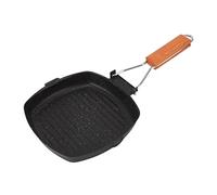 Baxnore Carbon Steel Grill Pan, Nonstick Stovetop Griddle Pan with Folding Beech Handle, Divided Cooking for Steak Vegetables, Compatible Oven (20 x 20cm)