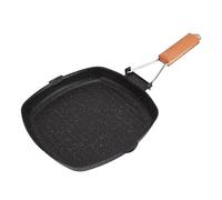 Baxnore Carbon Steel Grill Pan, Nonstick Stovetop Griddle Pan with Folding Beech Handle, Divided Cooking for Steak Vegetables, Compatible Oven (20 x 20cm) (24 x 24cm)