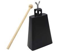 Baxnore Cencerro de percusión Accesorios de tambor de cencerro negro de metal de 6 pulgadas con palo Instrumento de percusión duradero para músicos Práctica de actuaciones de banda