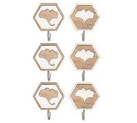 Baxnore Ganchos de pared de madera, perchas adhesivas con patrón de hoja de Ginkgo, decorativos, de sujeción fuerte, organizador de cocina y baño, madera natural, paquete de 6, var (Hoja de Ginkgo A3
