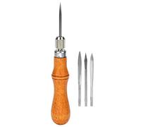 Baxnore HERRAMIENTA PUNZÓN DE COSER DE CUERO MULTIFUNCIONAL 4 EN 1 CON MANGO DE MADERA CABEZALES DE ACERO PARA ARTESANÍA DE CUERO REPARACIÓN DE CALZADO ACOLCHADO PROYECTOS DE BRICO