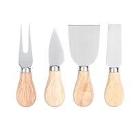 Baxnore Juego de 4 cuchillos de queso de acero inoxidable con mango de madera, cortador de cuchillos para cortar queso, herramientas de cocina para el hogar, panadería, rebanar que