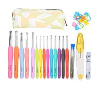 Baxnore Juego de Agujas de Ganchillo Ergonómico con Asas de Agarre Suave Agujas de Tejer de Aluminio de 14 Tamaños para Principiantes Artesanos Avanzados Abuelas Proyectos de Hilo (C4 model-diamond