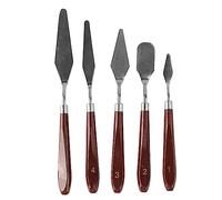 Baxnore Juego de cuchillos de paleta profesional de acero inoxidable con mango de madera para pintura al óleo, pintura acrílica, artistas y estudiantes de arte, kit de 5 piezas