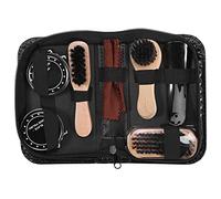 Baxnore Kit de cuidado de zapatos de cuero profesional de 8 piezas con cepillos de pulido neutros negros Bolsa de tela Levantador de zapatos para hombres Mujeres Uso comercial en e