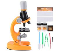 Baxnore Microscopio biológico monocular de alta definición, aumento de 40X a 1200X con luz LED para educación científica, construcción de plástico, incluye accesorios (Naranja)