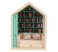 Baxnore Mini Kit de casa con estantería, rincón de Libros Decorativo Hecho a Mano de Madera, casa pequeña con 200 Mini Libros y Almohadas para decoración del hogar, Oficina, estudi