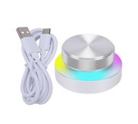 Baxnore Perilla de control personalizada con luz RGB 2.4G BT Conexión USB C Cambio de página Perilla de volumen multimedia Soporte para aleación de aluminio plateado Diámetro de 2,