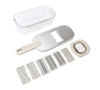 Baxnore Picador de verduras de acero inoxidable de primera calidad con recipiente, 6 cuchillas, cortador manual de alimentos, rallador para cocina, rebanar, cortar en cubitos, trit (6 cuchillas)