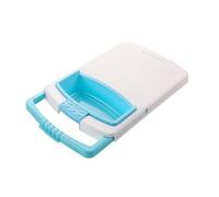 Baxnore Tablero de corte de drenaje retráctil, tablero de corte PP multifuncional con cesta de almacenamiento, diseño de diseño hueco anti -slip para encimera de cocina barbacoa de (Azul)