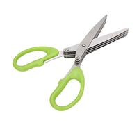 Baxnore Tijeras multifuncionales de 5 capas para cocina, mango verde, hojas de acero inoxidable para picar verduras, perejil, decorar, manualidades y uso de oficina, 19 cm (7,5 pul