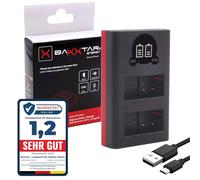 Baxxtar 1856 - Compatible con batería Panasonic DMW BLC12 E - Mini Cargador - Doble/LCD/Entrada USB-C o Micro-USB