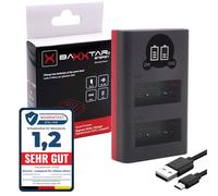 Baxxtar 18612 - Cargador NP-W126s NP-W126 - Mini Dual LCD (USB-C o Micro-USB) Compatible con batería Fujifilm - X-M5 X100VI X-S10 X-T20 X-T30 II X-T5 X-T50 etc.