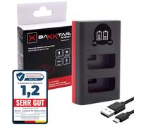 Baxxtar 18792 LP-E5 Cargador de batería LCD Dual, Entrada USB-C y Micro USB Compatible con Canon LPE5 EOS 450D 500D 1000D Rebel XS XSi T1i Kiss X2 X3 F