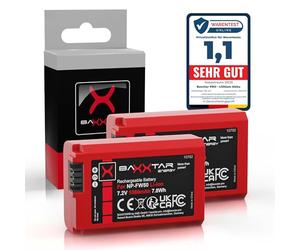 Baxxtar 2X NP-FW50 Batería 1080mAh Compatible con Sony Alpha 7 7R 7II 7S A5000 A6000 A6300 A6400 A6500 A7 A7S A7R A7II ZV-E10 DSC RX10 Mark II III IV RX1R III DSC-RX1RM3 NEX 3 5 6 C3 F3 NPFW50