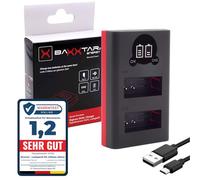 Baxxtar LP-E12 Cargador de batería 18752 - Mini Dual LCD - Entrada USB-C y Micro USB - Compatible con EOS 100D M M10 M50 M100 M200 PowerShot SX70 HS