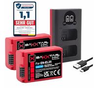 Baxxtar Pro (2X) Batería EN-EL25 (1350 mAh) con Sensor NTC Activo - Mini LCD Dual Charger (USB-C/MicroUSB) Compatible con Nikon Z30 Z50 Z FC