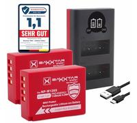 Baxxtar Set 2X NP-W126s MaxProtect 1140mAh con Cargador USB Dual LCD | Compatible de Fujifilm FinePix X-M5 X-M1 X100F X100V XT3 XA3 XA5, batería de NTC-Sensor y caja protectora