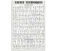 BAYABU Funny Savate Techniques - Póster infográfico retro de artes marciales para decoración de club, atleta, conocimiento, letrero de metal para entusiastas del hogar, hombre, cueva, decoración de