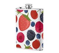 Bayas maduras que caen Frambuesas,Frasco de acero inoxidable 304 de 8 oz con funda de cuero sintético, frasco de bolsillo para licor plano para exteriores