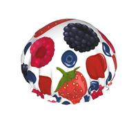 Bayas maduras que caen Frambuesas,Gorro de ducha, gorro de noche, gorro de baño elástico impermeable de doble capa, reutilizable para el cabello.