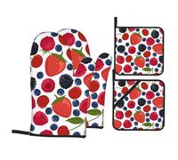 Bayas maduras Que Caen Frambuesas,Juego de 4 Manoplas y agarraderas para Horno, Antideslizantes, Resistentes al Calor.