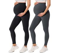 BAYDI Creamlush Leggings de maternidad para mujer, con soporte ajustable para el abdomen, suaves y de cintura alta, opacos, cómodos para yoga, tiempo libre, 2 Pack - Negro/Gris Oscuro, L