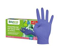 Bayeco - Guantes de un solo uso de Nitrilo - Color Azul - Ambidiestros - Terminación bordillo enrollado - Dedos texturizados para mejor agarre - Pack dispensador de 100 unidades - Talla S