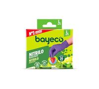 Bayeco - Guantes nitrilo de un solo uso - Color Morado - Ambidiestros - Sin Polvo ni latex - Dedos texturizados para mejor agarre - Pack dispensador de 20 unidades - Talla L