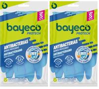 Bayeco - Guantes reutilizables Protect Antibacterias - Extra-protección para la limpieza de tu baño - Color Azul - Interior flocado para menor sudoración y mayor confort - 1 Par - Talla S
