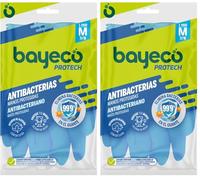 Bayeco - Guantes reutilizables Protect Antibacterias - Extra-protección para la limpieza de tu baño - Color Azul - Interior flocado para menor sudoración y mayor confort - 1 Par - Talla M