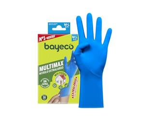 Bayeco Multimax - Guantes de nitrilo extralargo - color azul - 20 unidades - Desechable - Ambidiestro- tallas M/L