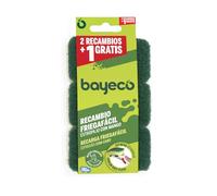Bayeco - Recambio de Estropajo con Mango, Resistencia y Larga duración - Sistema de fácil colocación Click & Limpio - Color Verde - Pack 3 Unidades