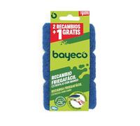 Bayeco - Recambio Estropajo con Mango - No Raya - Especial para Superficies delicadas y antiadherentes - Sistema de fácil colocación - Color Azul - Pack 3 Unidades
