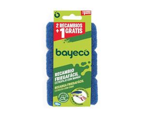 Bayeco - Recambio Estropajo con Mango - No Raya - Especial para Superficies delicadas y antiadherentes - Sistema de fácil colocación - Color Azul - Pack 3 Unidades