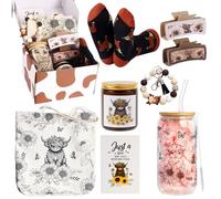 Bayelove Regalos de vaca de las tierras altas para mujeres, regalos temáticos de vaca de las tierras altas, regalos para amantes de las vacas, incluyen pinzas para el pelo, llavero de vaso de vidrio