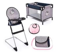 Bayer 63227AB Deluxe - Trona para muñecas, Peto, Bolsa y Cuna de Viaje, Accesorios para muñecas, Color Gris, Rosa con Mariposa