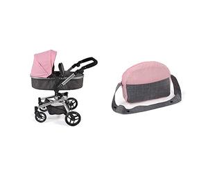 Bayer Chic 2000 -Carrito para Muñecas Yolo Color Rosa. (593 86)+-Wickeltasche Für Puppen, Puppenwickeltasche Bolso Cambiador para Muñecas, Color Gris Y Rosa. (853 15)