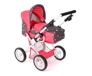 Bayer Chic 2000 Cochecito 3 en 1 Combi Leni - Mariposa Coral - Plegable - Mango de Altura Ajustable 43 - 67 cm, Bolsa de Transporte - Muñecas hasta 46 cm, a Partir de 3 años