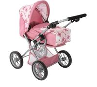Bayer Chic 2000® Cochecito 3 en 1 Combi para muñecas Leni - Flowers Rosa - Plegable, Mango Ajustable en Altura 43 - 67 cm, Bolsa de Transporte - muñecas de hasta 46 cm, a Partir de 3 años