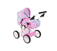 Bayer Chic 2000® Cochecito 3 en 1 Combi para muñecas Leni - Flowers Rosa - Plegable - Mango de Altura Regulable 43 - 67 cm, Bolsa de Transporte - Muñecas hasta 46 cm, a Partir de 3 años