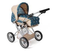Bayer Chic 2000® Cochecito 3 en 1 para muñecas Leni - Estrellas Turquesa-Beige - Plegable, Mango Regulable en Altura 43 - 67 cm, Bolsa de Transporte - muñecas hasta 46 cm, a Partir de 3 años