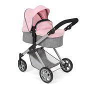 Bayer Chic 2000 Cochecito de muñecas Mila 2 en 1, Color Gris y Rosa, Mango Regulable en Altura de 39 a 72 cm, Estructura Moderna, muñecas de hasta 50 cm, 3-7 años