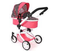 Bayer Chic 2000® Cochecito de muñecas Mika 2 en 1, diseño de Mariposa de Coral, Plegable, Mango Ajustable en Altura de 47 a 80 cm, Estructura Moderna, muñecas de hasta 52 cm, 4-8 años