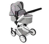 Bayer Chic 2000® Cochecito de muñecas Mika 2 en 1, Estrellas Grises, Plegable, Mango Ajustable en Altura de 47 - 80 cm, Estructura Moderna, muñecas de hasta 52 cm, 4-8 J.